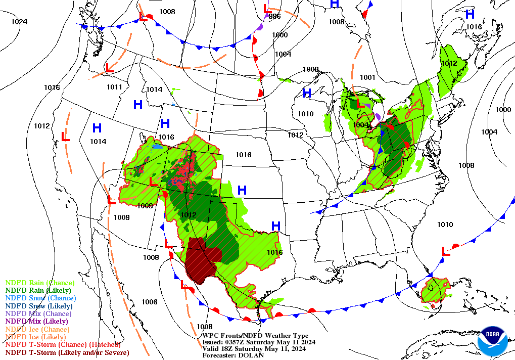 Forecast of Fronts/Pressure and Weather valid Fri 00Z