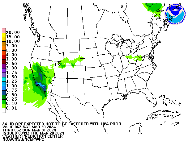 24-Hour 10th
                     Percentile QPF valid 06Z March 31, 2024