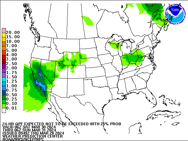 24-Hour 25th
                     Percentile QPF valid 06Z March 31, 2024