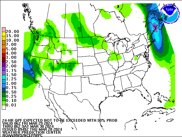 24-Hour 50th
                     Percentile QPF valid 06Z March 30, 2024