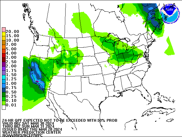 24-Hour 50th
                     Percentile QPF valid 00Z March 31, 2024