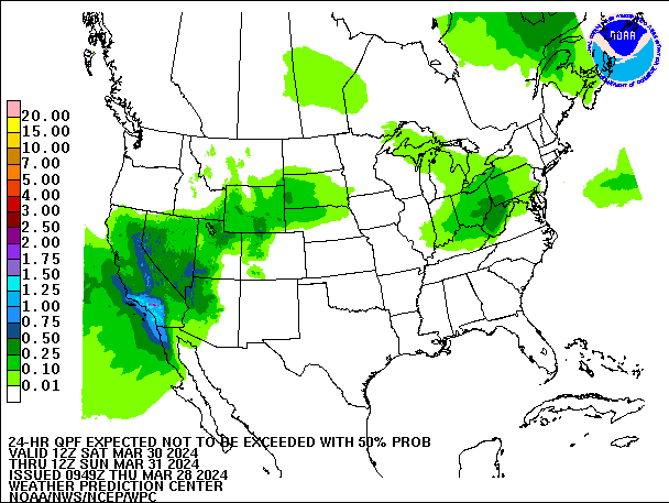24-Hour 50th
                     Percentile QPF valid 12Z March 31, 2024