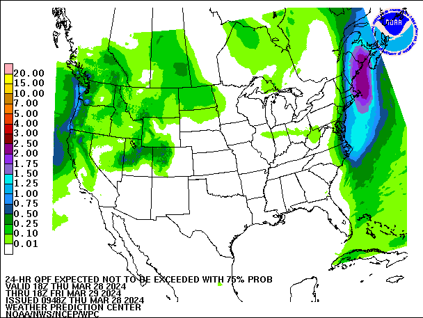 24-Hour 75th
                     Percentile QPF valid 18Z March 29, 2024