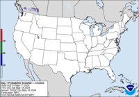 Day 1 probability of snowfall greater than or equal to 4 inches