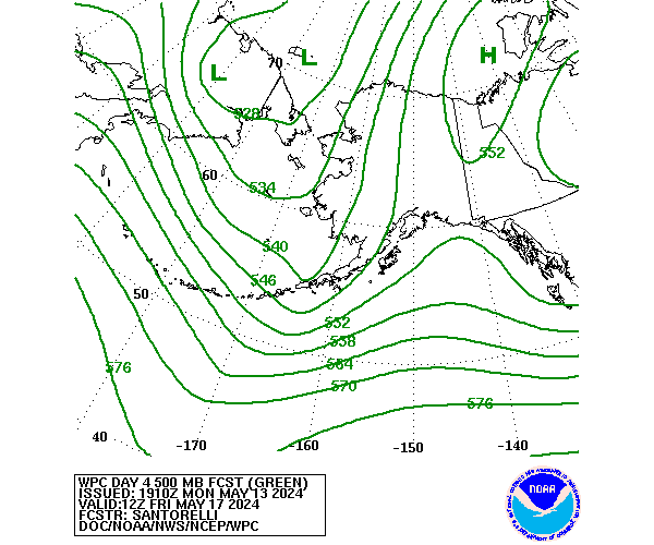 WPC Forecast of 500mb Heights valid on Day 4