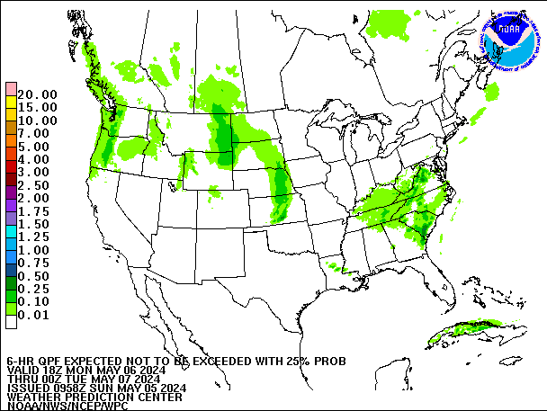 6-Hour 25th
                     Percentile QPF valid 00Z May 7, 2024