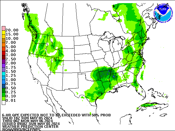 6-Hour 50th
                     Percentile QPF valid 00Z May 6, 2024