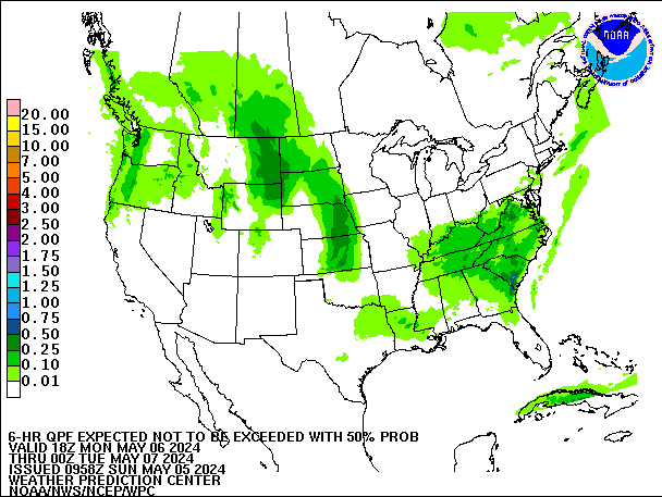 6-Hour 50th
                     Percentile QPF valid 00Z May 7, 2024