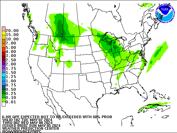 6-Hour 50th
                     Percentile QPF valid 00Z May 8, 2024