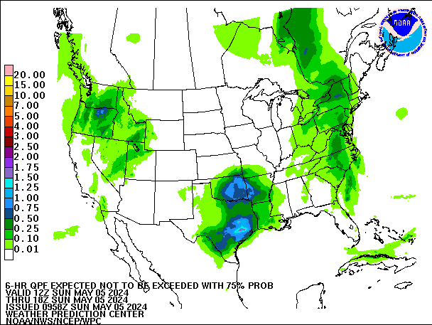 6-Hour 75th
                     Percentile QPF valid 18Z May 5, 2024