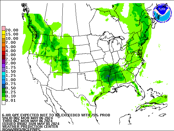 6-Hour 75th
                     Percentile QPF valid 06Z May 6, 2024