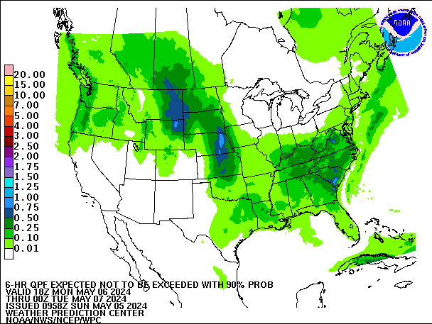 6-Hour 90th
                     Percentile QPF valid 00Z May 7, 2024